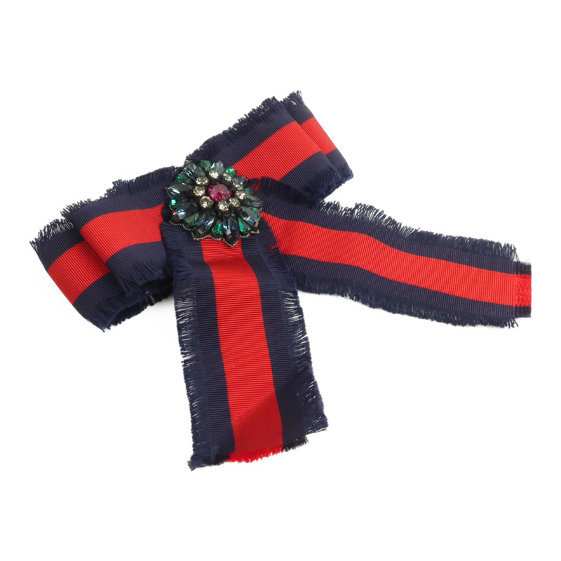 GUCCI PVC/金屬Grosgrain Crystal Bow Brooch胸針-3