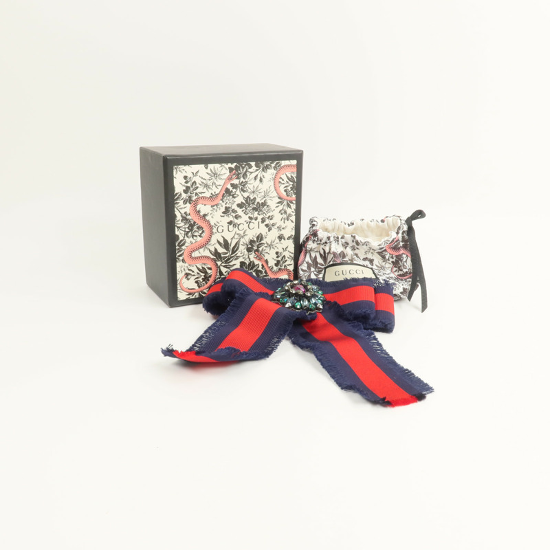 GUCCI PVC/金屬Grosgrain Crystal Bow Brooch胸針-7