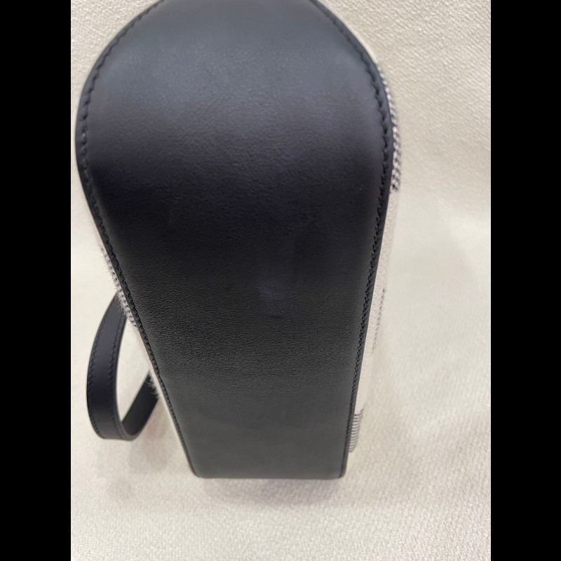 Hermes Cabas Hen Biais 27 黑白斜紋帆布包-9