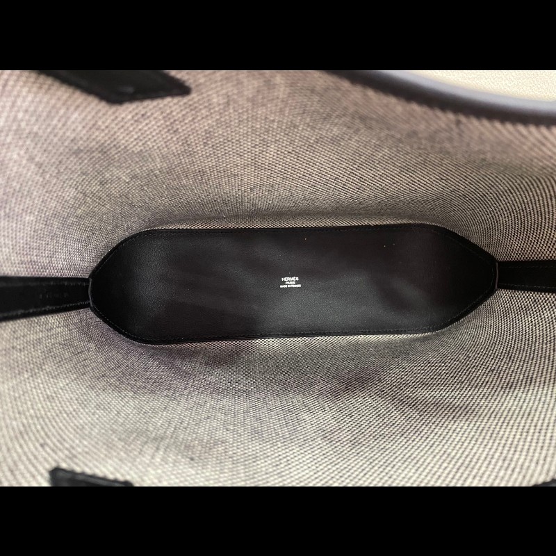 Hermes Cabas Hen Biais 27 黑白斜紋帆布包-10