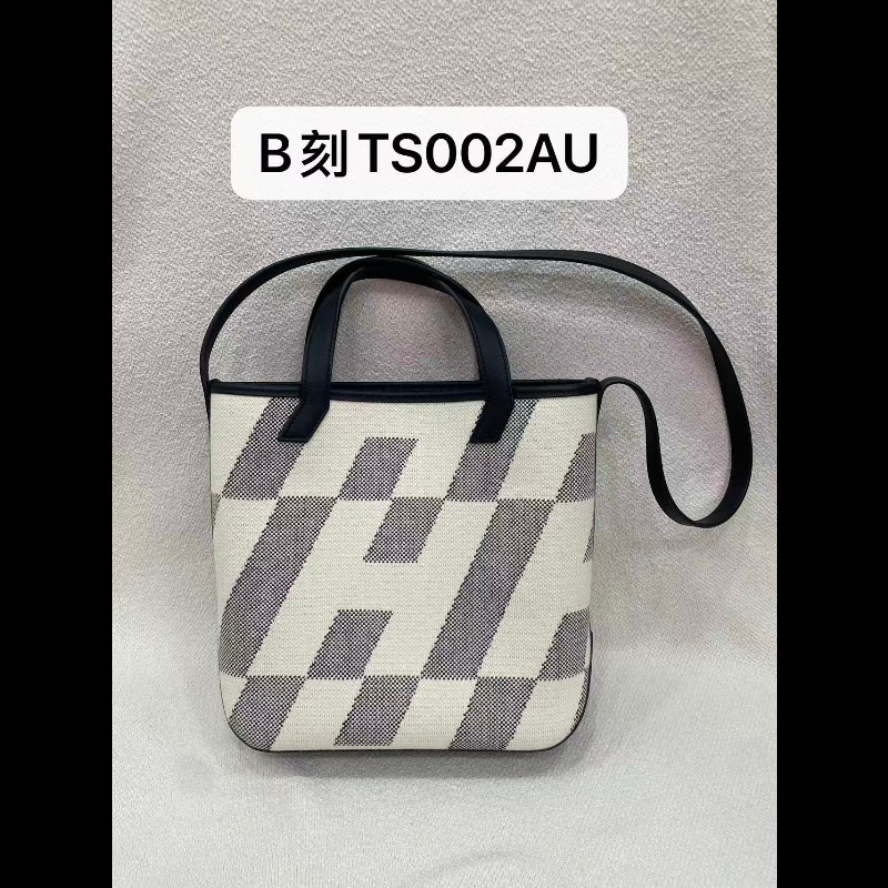 Hermes Cabas Hen Biais 27 黑白斜紋帆布包-15