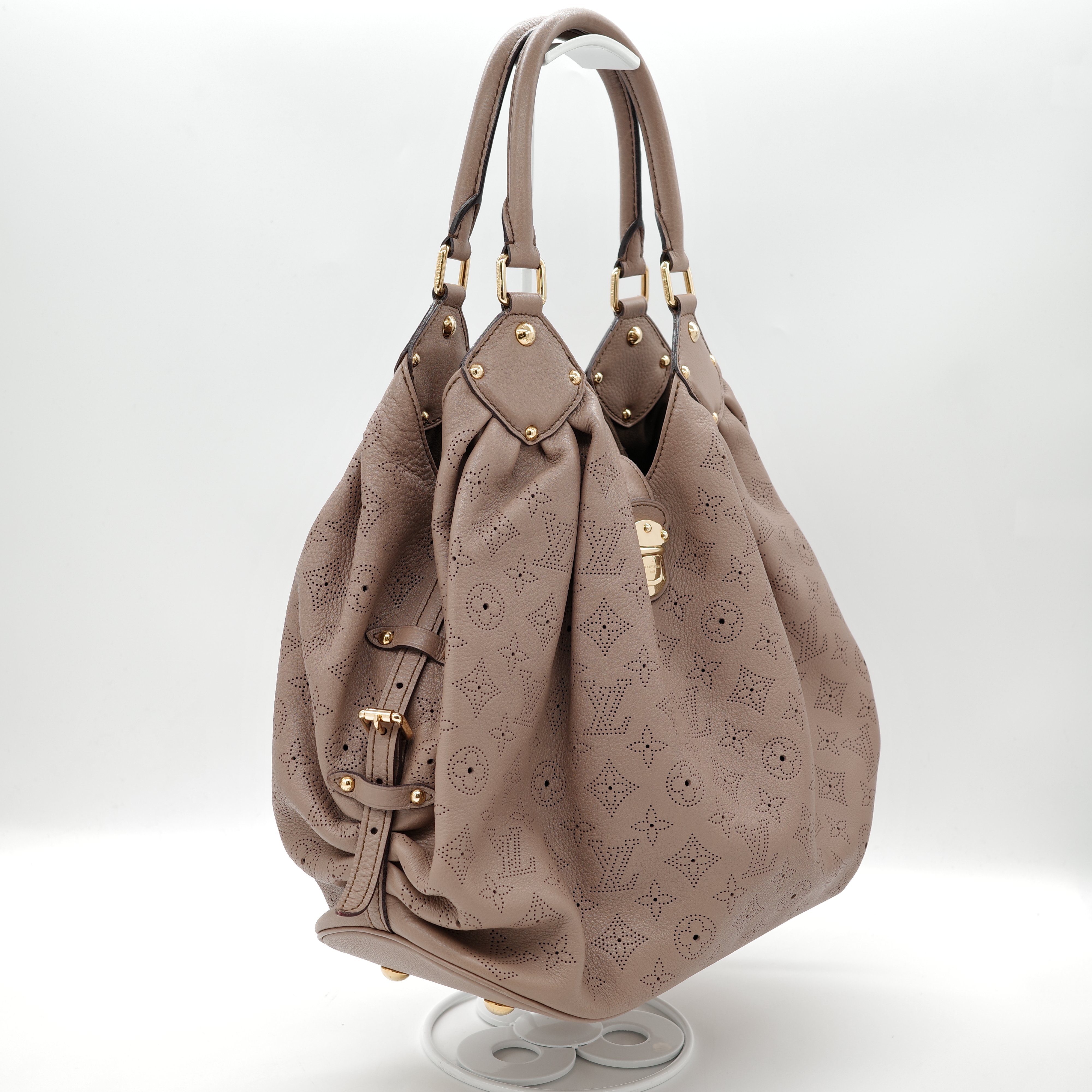 Louis Vuitton 路易威登 Mahina Hobo 灰褐色 米色 小牛皮 肩背包。-5