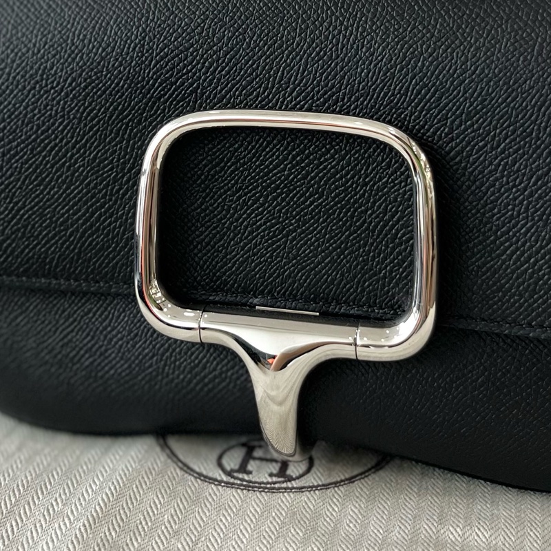 ✨愛馬仕/Hermes Hermès Della Cavalleria Elan屁股包斜背包橫版黑銀ep皮w刻-5