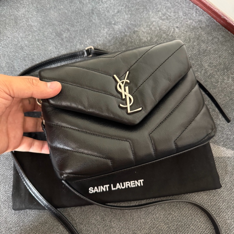 Ysl 黑銀小方胖斜背包-0