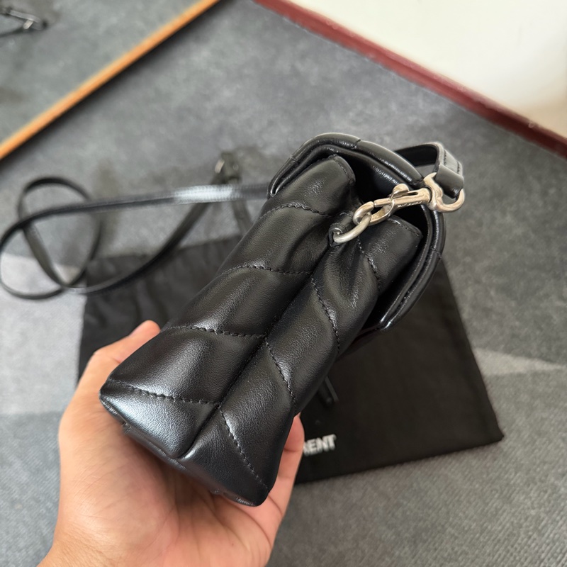 Ysl 黑銀小方胖斜背包-5