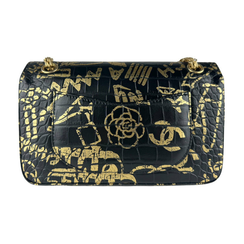 香奈兒 (Chanel) 2.55 壓花皮革黑色金色女士單背包 z9780-2