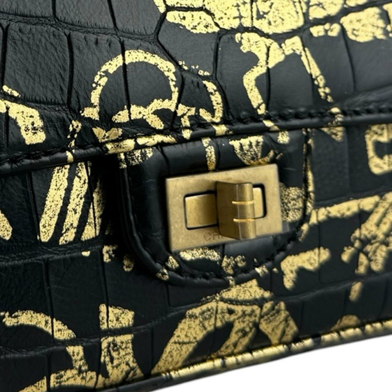 香奈兒 (Chanel) 2.55 壓花皮革黑色金色女士單背包 z9780-10