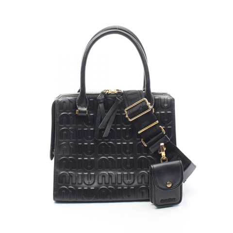 Miu Miu 壓花logo單肩斜背包 5BB111 黑色皮革二手 女士