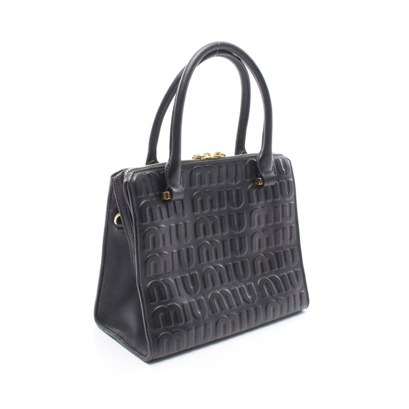 Miu Miu 壓花logo單肩斜背包 5BB111 黑色皮革二手 女士-1