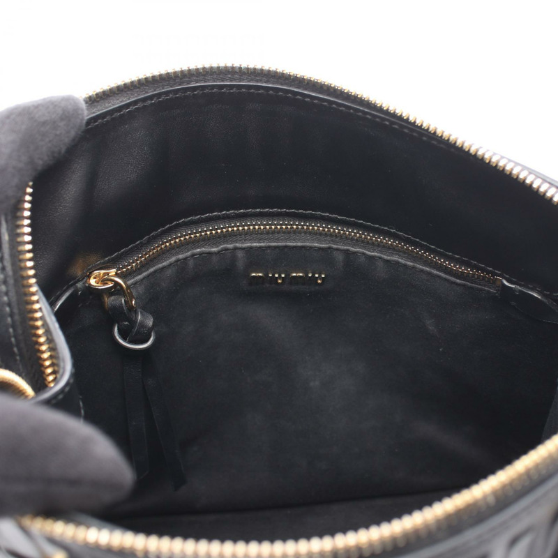 Miu Miu 壓花logo單肩斜背包 5BB111 黑色皮革二手 女士-4