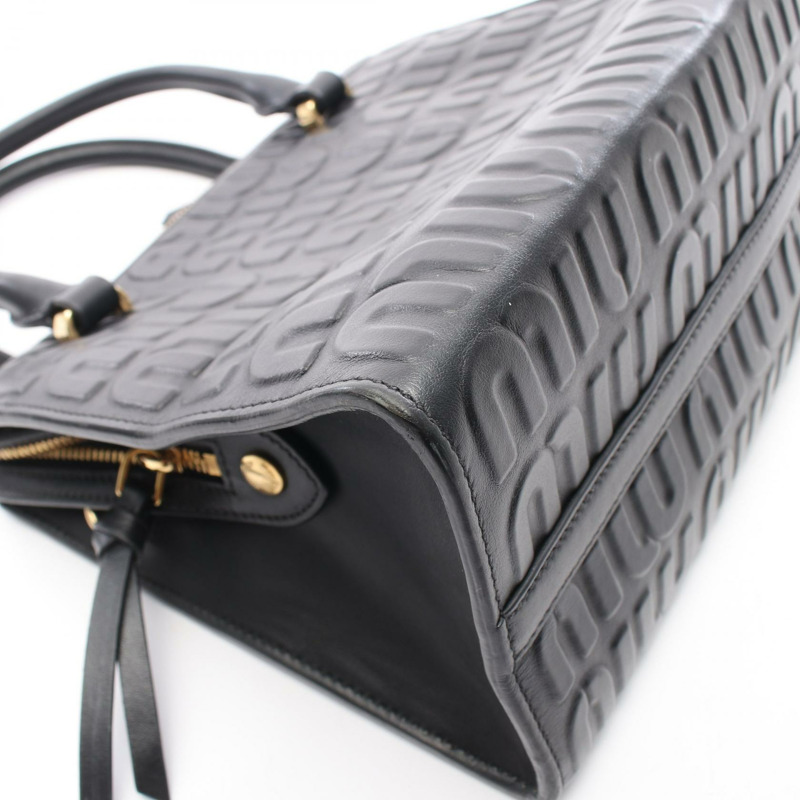 Miu Miu 壓花logo單肩斜背包 5BB111 黑色皮革二手 女士-7