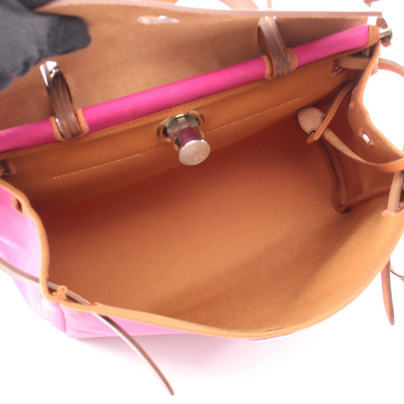 愛馬仕 Herbag Zip PM 單肩手提包,Toile officier 帆布皮革,粉紅色 SHW Y-2