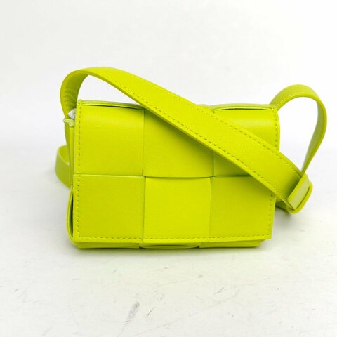 BOTTEGA VENETA 羊皮Cassette編織mini檸檬奇異果綠肩背包