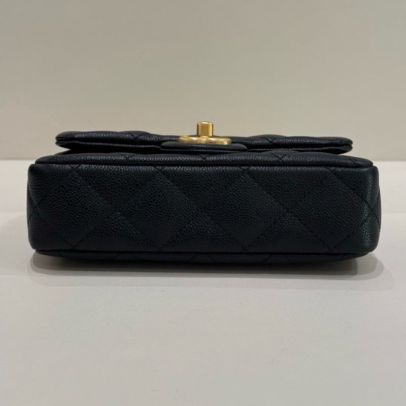 閒置新 Chanel 香奈兒 黑金荔枝皮愛心調節扣 Cf mini 19cm 24p 單肩包-6