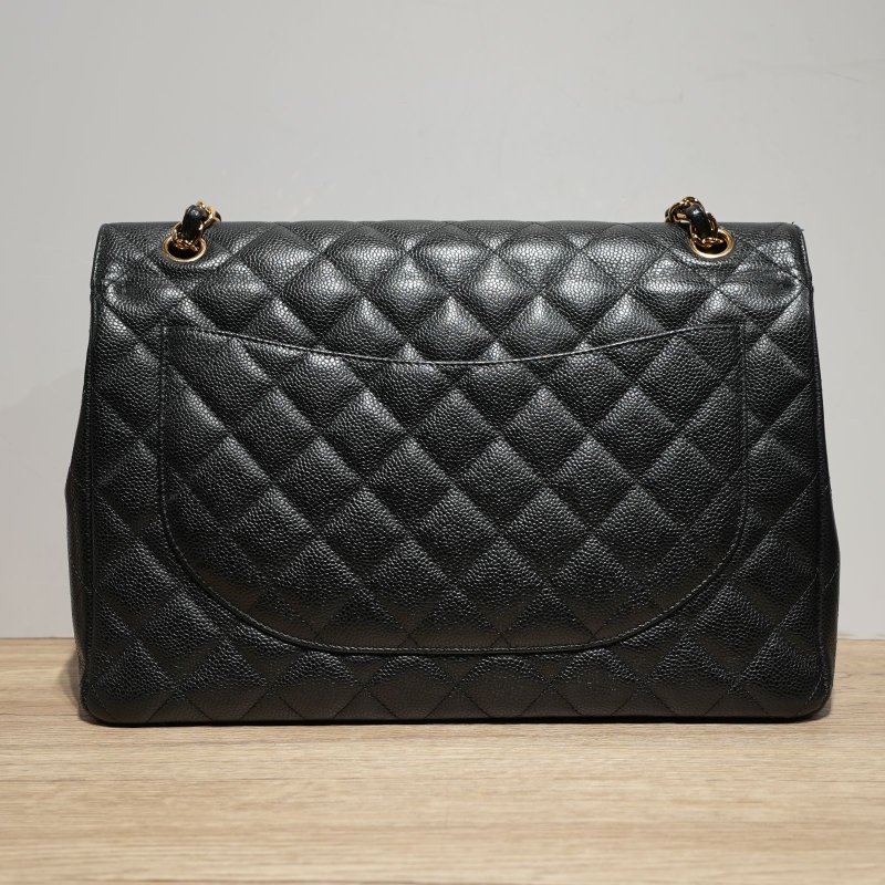 CHANEL CF口蓋包MAXI黑色荔枝牛皮15開金扣肩背包-2