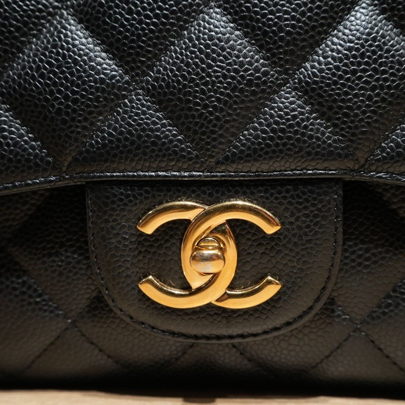 CHANEL CF口蓋包MAXI黑色荔枝牛皮15開金扣肩背包-4