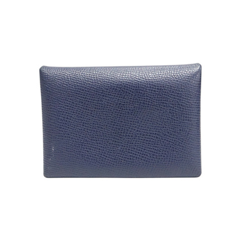 藍寶石藍 EPSON牛皮  calviduo verso 名片夾 U刻 銀扣【HERMES 愛馬仕】 H083038CK