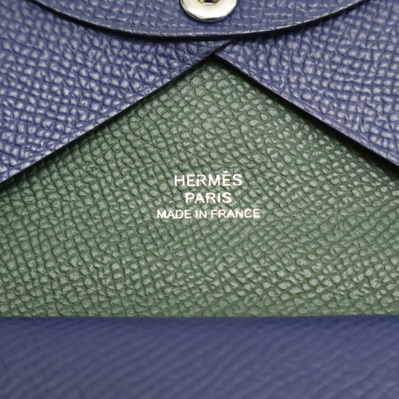 藍寶石藍 EPSON牛皮 calviduo verso 名片夾 U刻 銀扣【HERMES 愛馬仕】 H083038CK-4