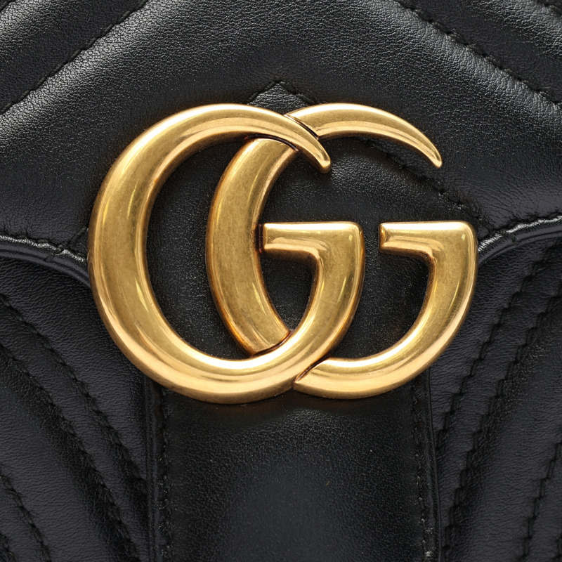 黑色 山型紋 牛皮 GG Marmont Small 肩背包【GUCCI 古馳】 446744-6