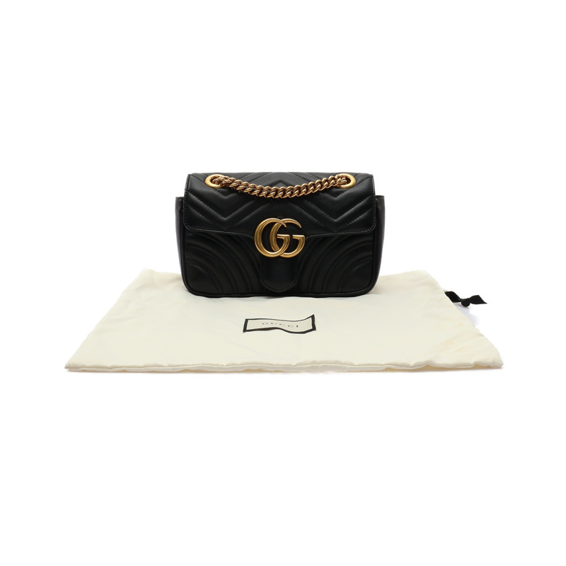 黑色 山型紋 牛皮 GG Marmont Small 肩背包【GUCCI 古馳】 446744-7