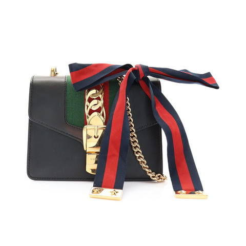 黑色 牛皮 Sylvie Sherry Line 肩背包【GUCCI 古馳】 431666