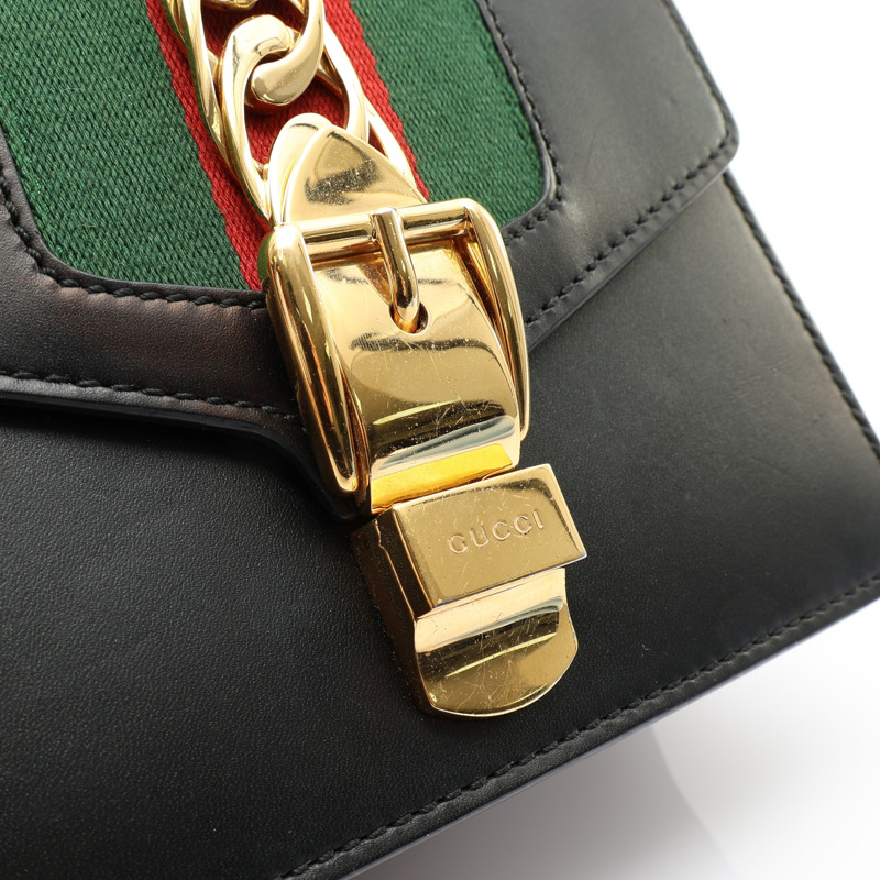 黑色 牛皮 Sylvie Sherry Line 肩背包【GUCCI 古馳】 431666-7