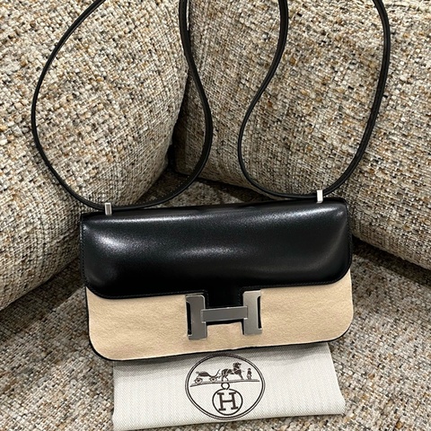 閒置新✨Hermes 愛馬仕 康康elan斜背包黑銀box皮 W刻