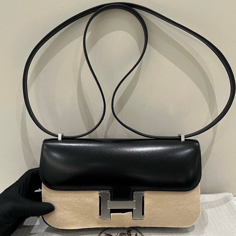 閒置新✨Hermes 愛馬仕 康康elan斜背包黑銀box皮 W刻-2