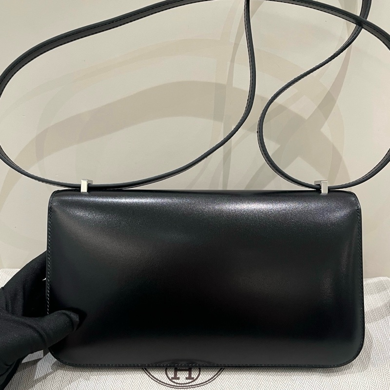 閒置新✨Hermes 愛馬仕 康康elan斜背包黑銀box皮 W刻-4