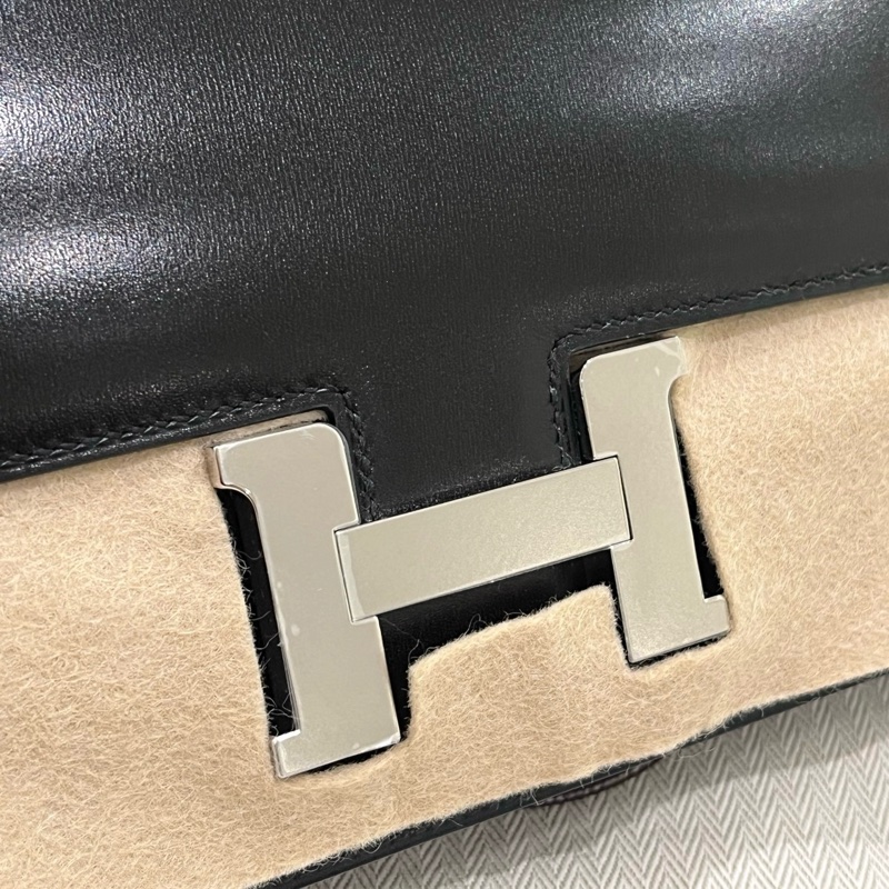 閒置新✨Hermes 愛馬仕 康康elan斜背包黑銀box皮 W刻-7