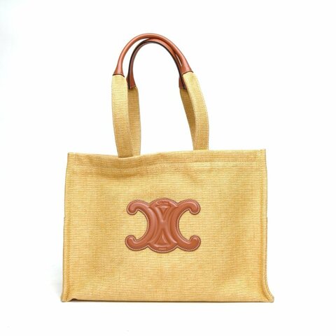 CELINE 米色編織牛皮凱旋門購物袋肩背包