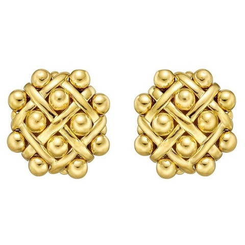 香奈兒（Chanel）古董 18K 金編織交錯珠飾耳夾（Vintage Gold Weave Earclips）