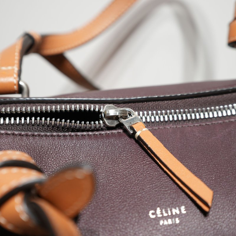 CELINE 酒紅色牛皮CELINE斜挎飯盒包手提包-4