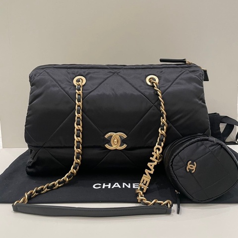 閒置新CHANEL 香奈兒 24s 尼龍 黑金 菱格紋鏈條保齡球包單肩包
