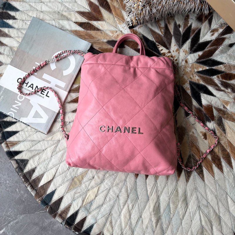 CHANEL 22 BAG粉色銀釦後背包 晶片款 小款-0