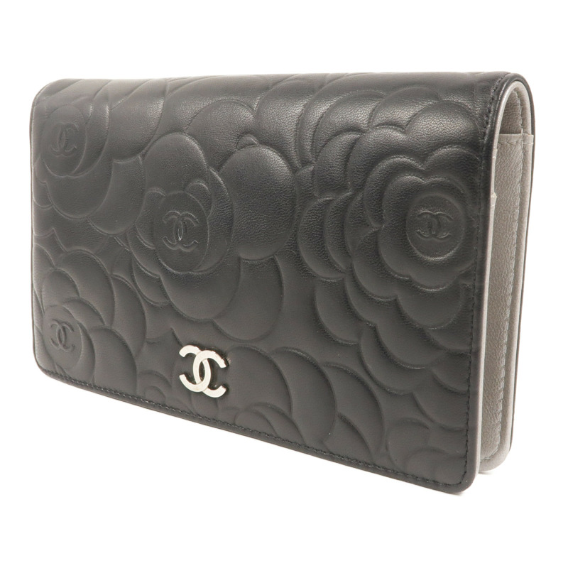 CHANEL 羊皮皮革Camellia Long Fold Wallet長錢包-2