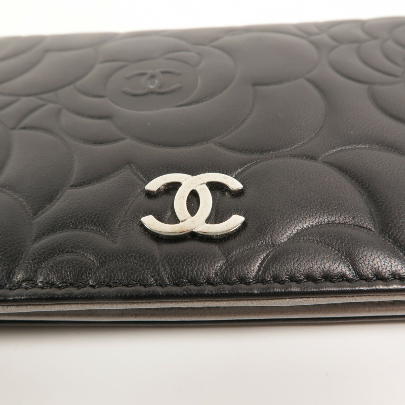 CHANEL 羊皮皮革Camellia Long Fold Wallet長錢包-11
