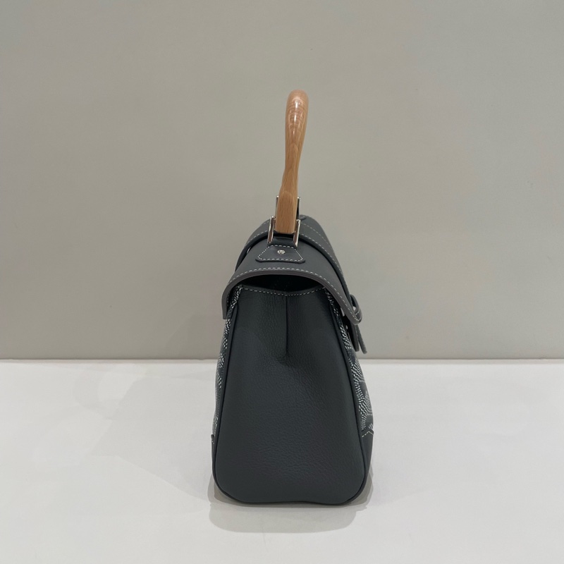 Goyard 戈雅 saigo 西貢 mini 灰色老花滿印皮革包角櫸木手柄 手提包 迷你-1