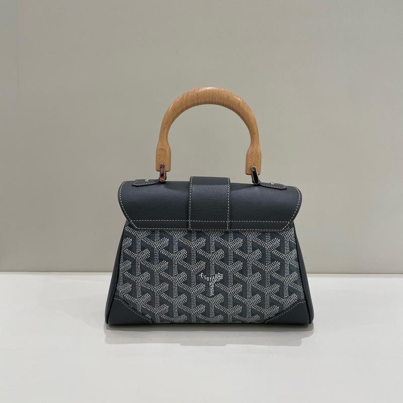 Goyard 戈雅 saigo 西貢 mini 灰色老花滿印皮革包角櫸木手柄 手提包 迷你-2