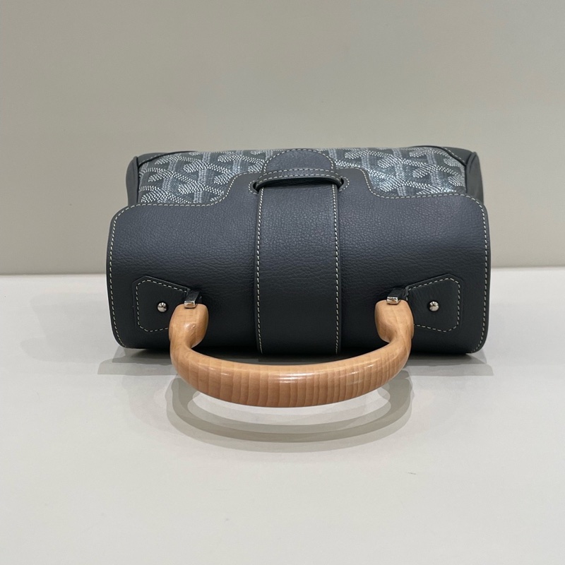 Goyard 戈雅 saigo 西貢 mini 灰色老花滿印皮革包角櫸木手柄 手提包 迷你-4