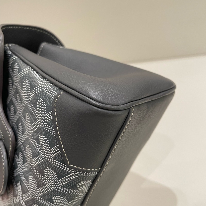 Goyard 戈雅 saigo 西貢 mini 灰色老花滿印皮革包角櫸木手柄 手提包 迷你-7