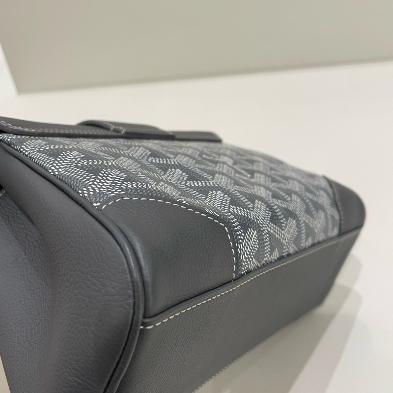 Goyard 戈雅 saigo 西貢 mini 灰色老花滿印皮革包角櫸木手柄 手提包 迷你-8