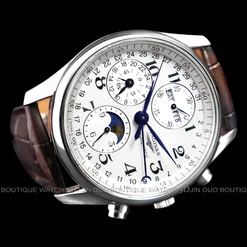 金鐸精品~W906 LONGINES 浪琴 Master 巨擘系列全日曆多功能月相 自動上鍊計時男錶-1