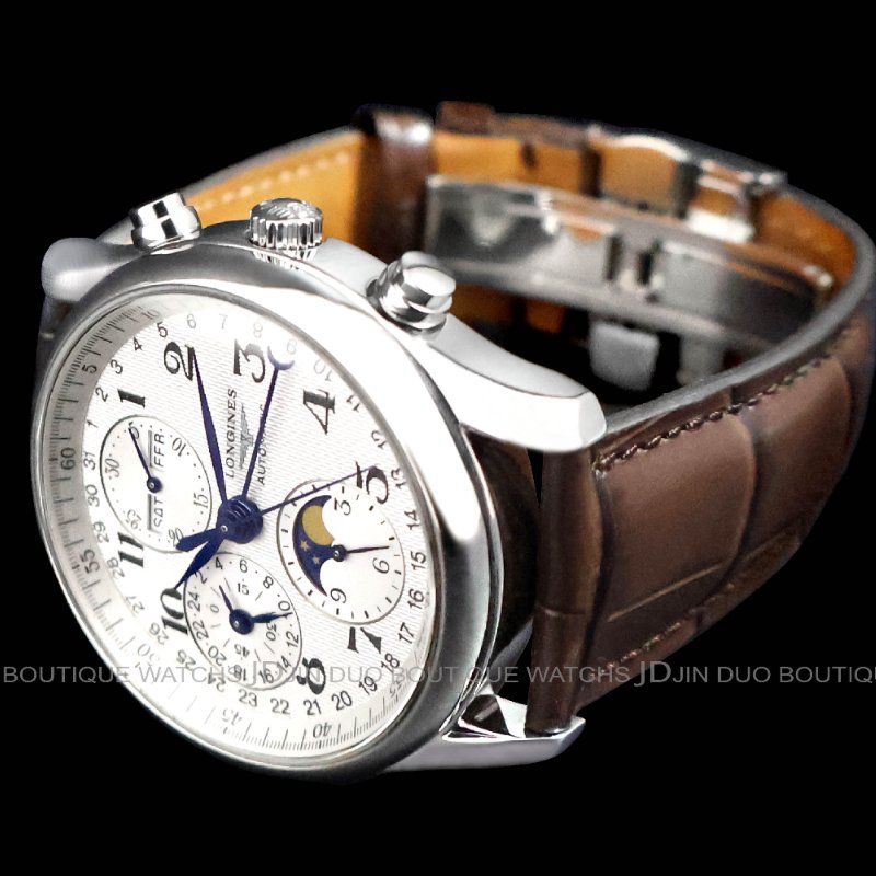 金鐸精品~W906 LONGINES 浪琴 Master 巨擘系列全日曆多功能月相 自動上鍊計時男錶-3