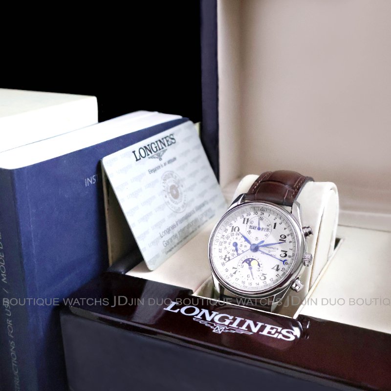 金鐸精品~W906 LONGINES 浪琴 Master 巨擘系列全日曆多功能月相 自動上鍊計時男錶-5