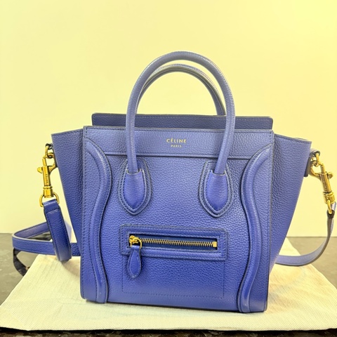 Celine Nano Luggage 寶藍色 金釦 2用經典笑臉包