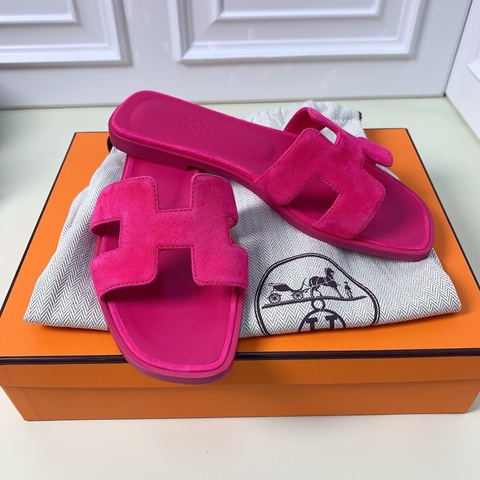 愛馬仕/Hermes 皮革  桃紅色拖鞋35.5碼