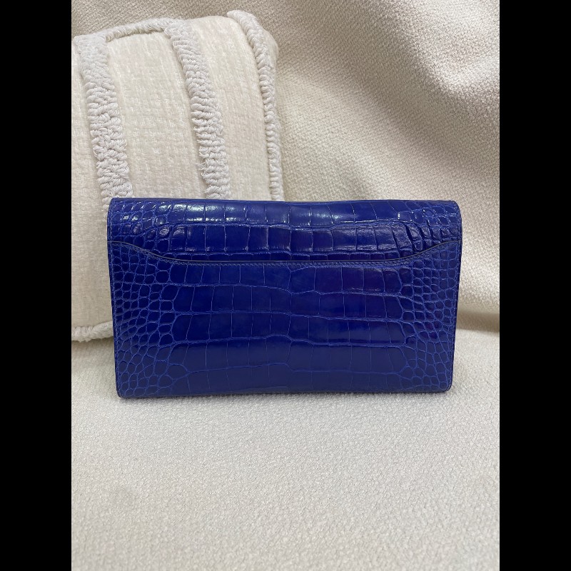 Hermes 康康 鱷魚 長款錢包 7T電光藍 銀扣-1