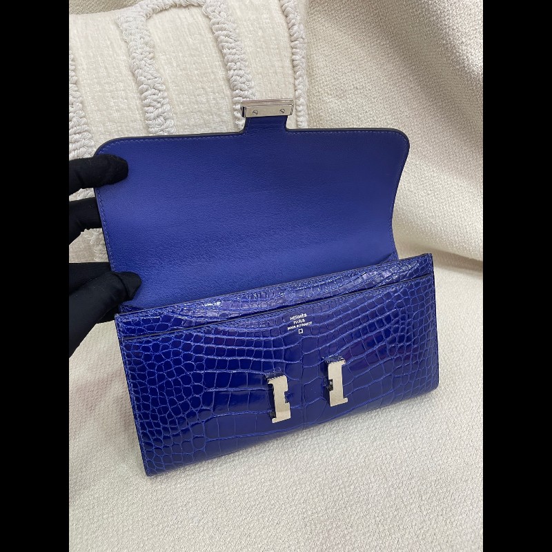 Hermes 康康 鱷魚 長款錢包 7T電光藍 銀扣-2