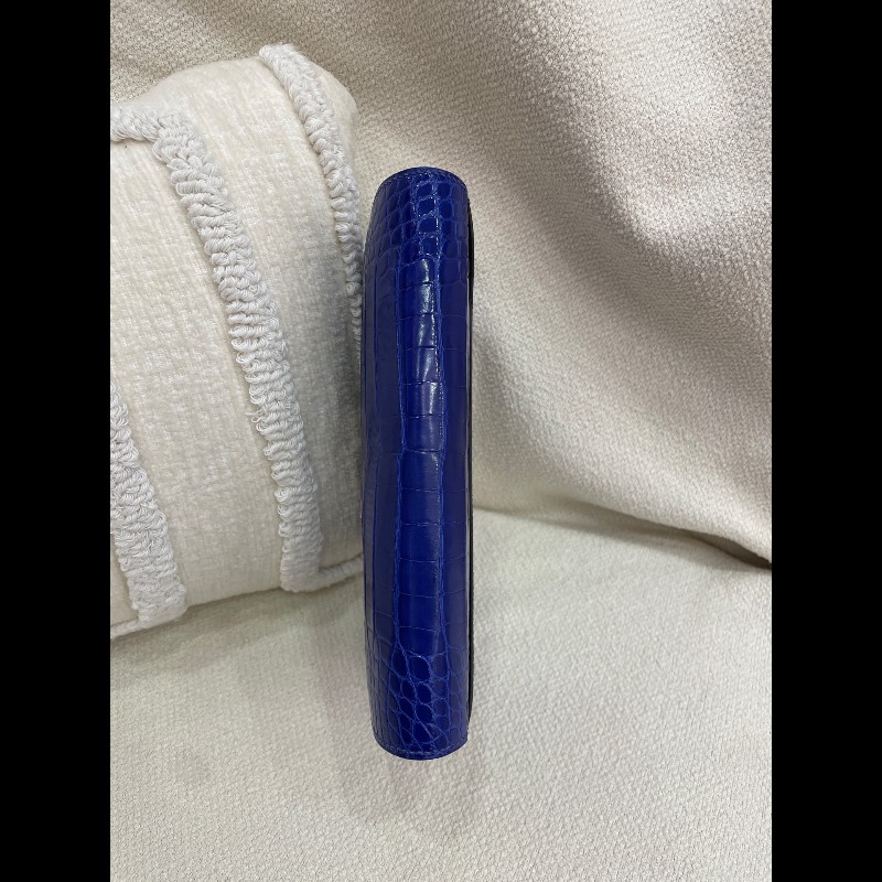 Hermes 康康 鱷魚 長款錢包 7T電光藍 銀扣-7